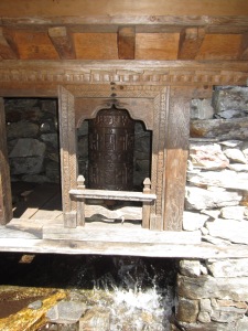 Water-powered prayer wheel along the trail, Langtang